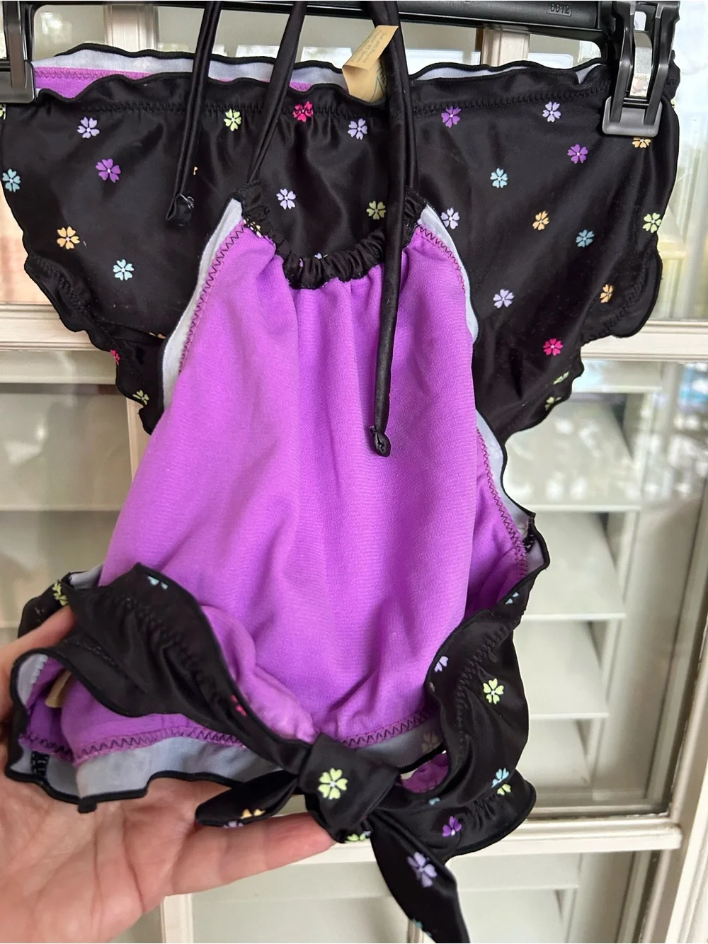 Kids Floral Black & Purple Swim Bikini Set